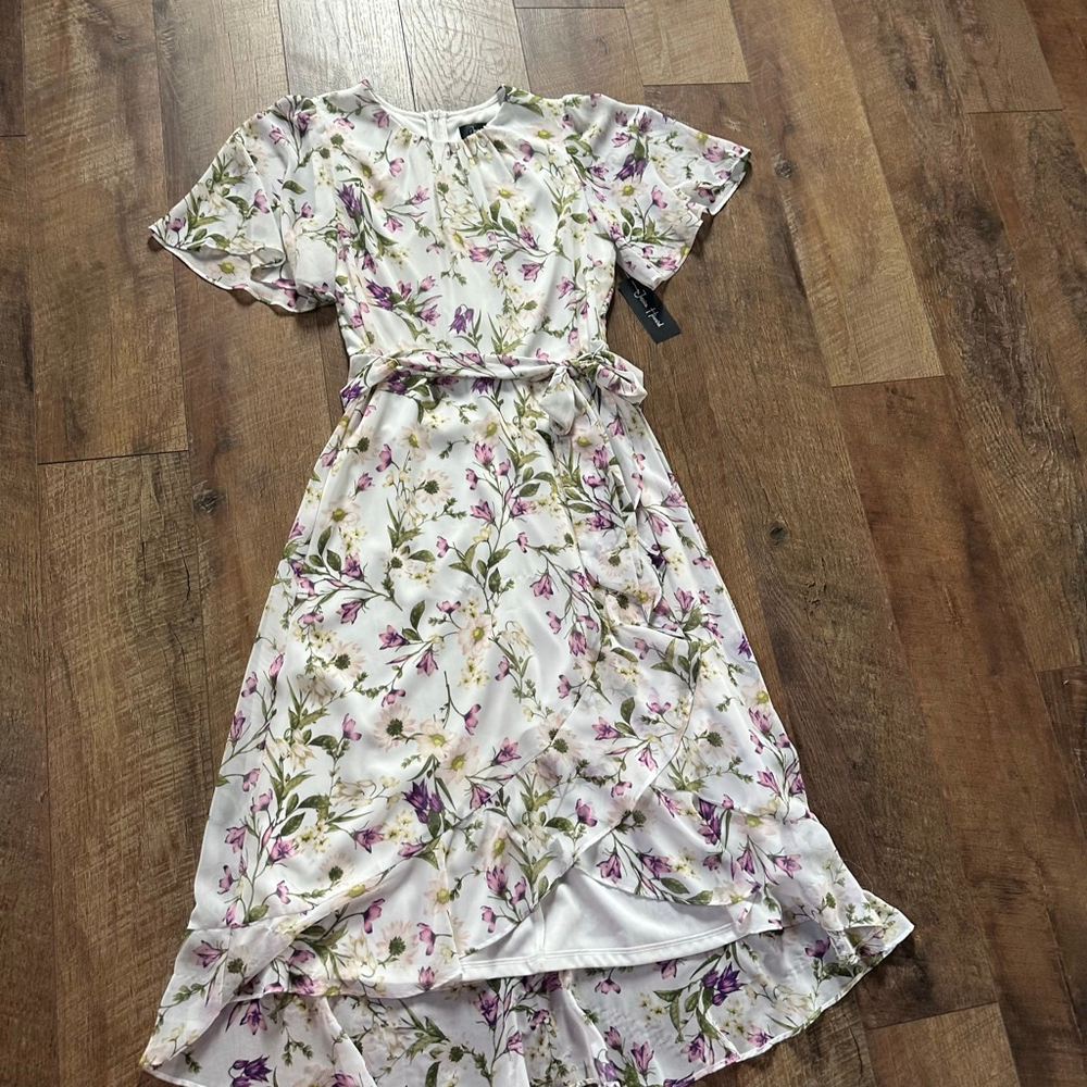 Women's Jessica Howard White Purple Floral High Low Dress Size 6